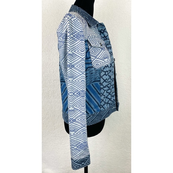 CURRENT/ELLIOTT • Mary Katrantzou Fountaine Denim Jacket w/ Contrast Mosaic - Picture 6 of 16